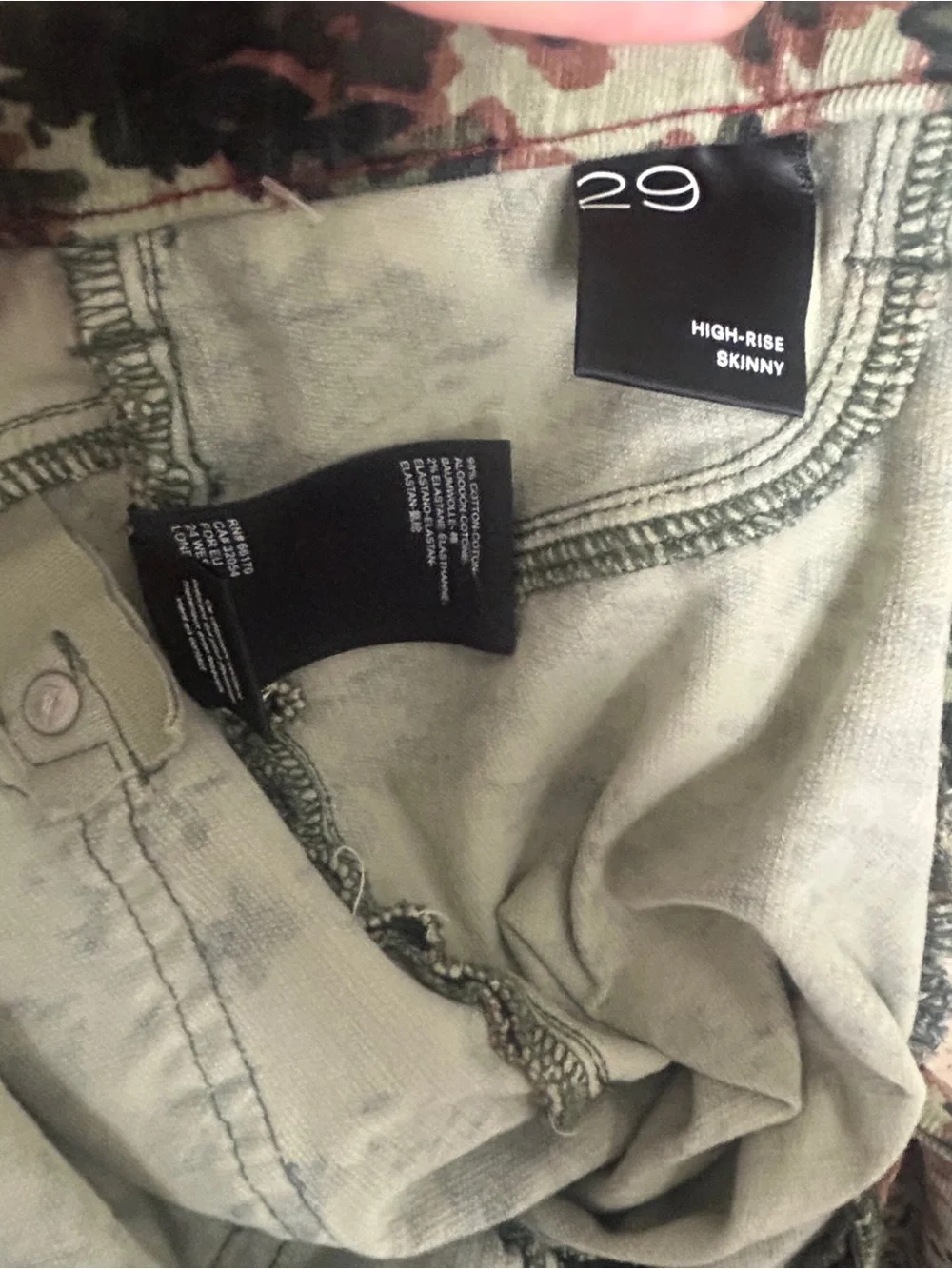 Anthropology Pilcro, corduroy Green Camouflage Skinny Jeans